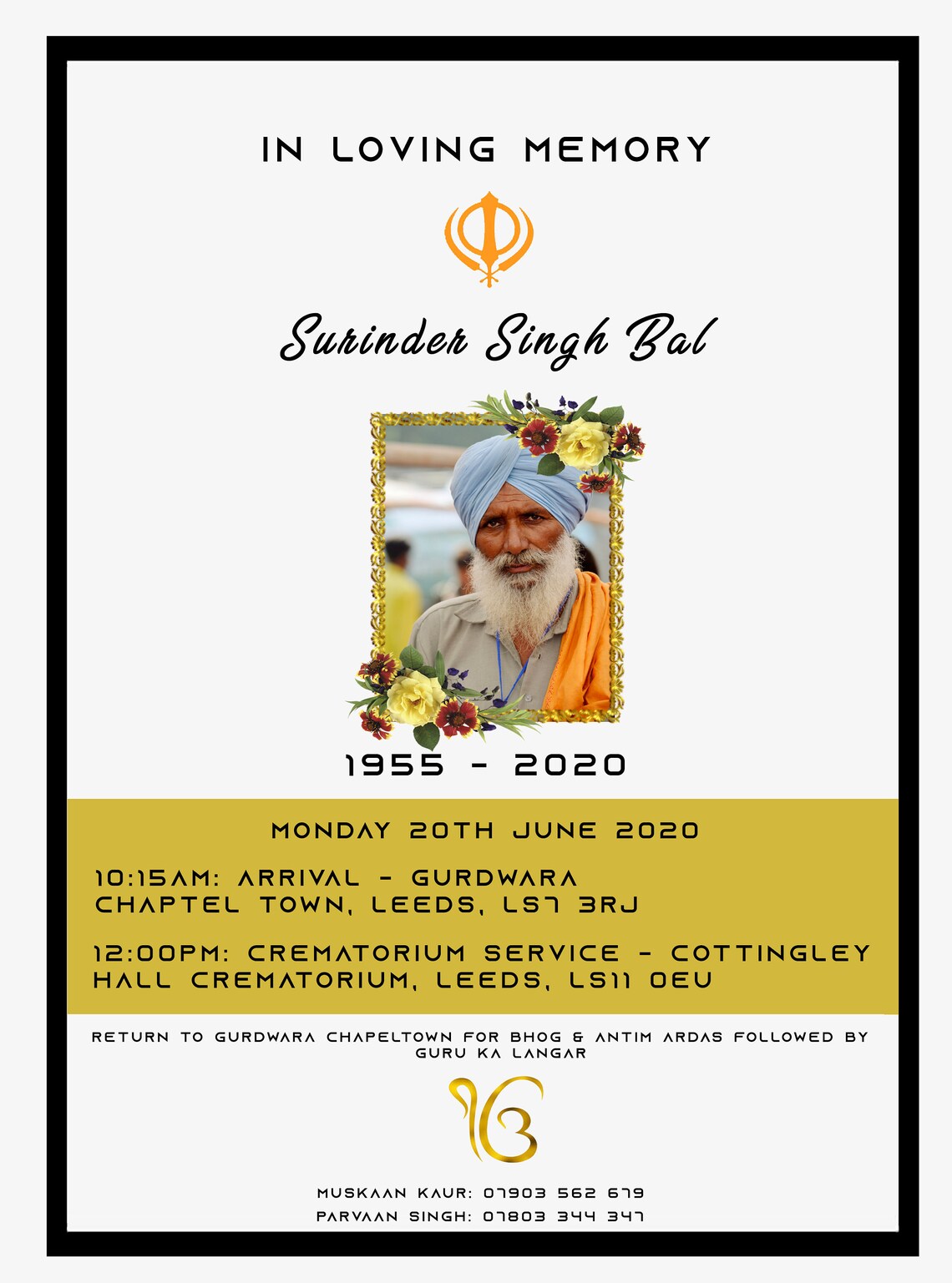 Asian / Punjabi Sikh Punjabi Funeral Programme Personalised, Digital
