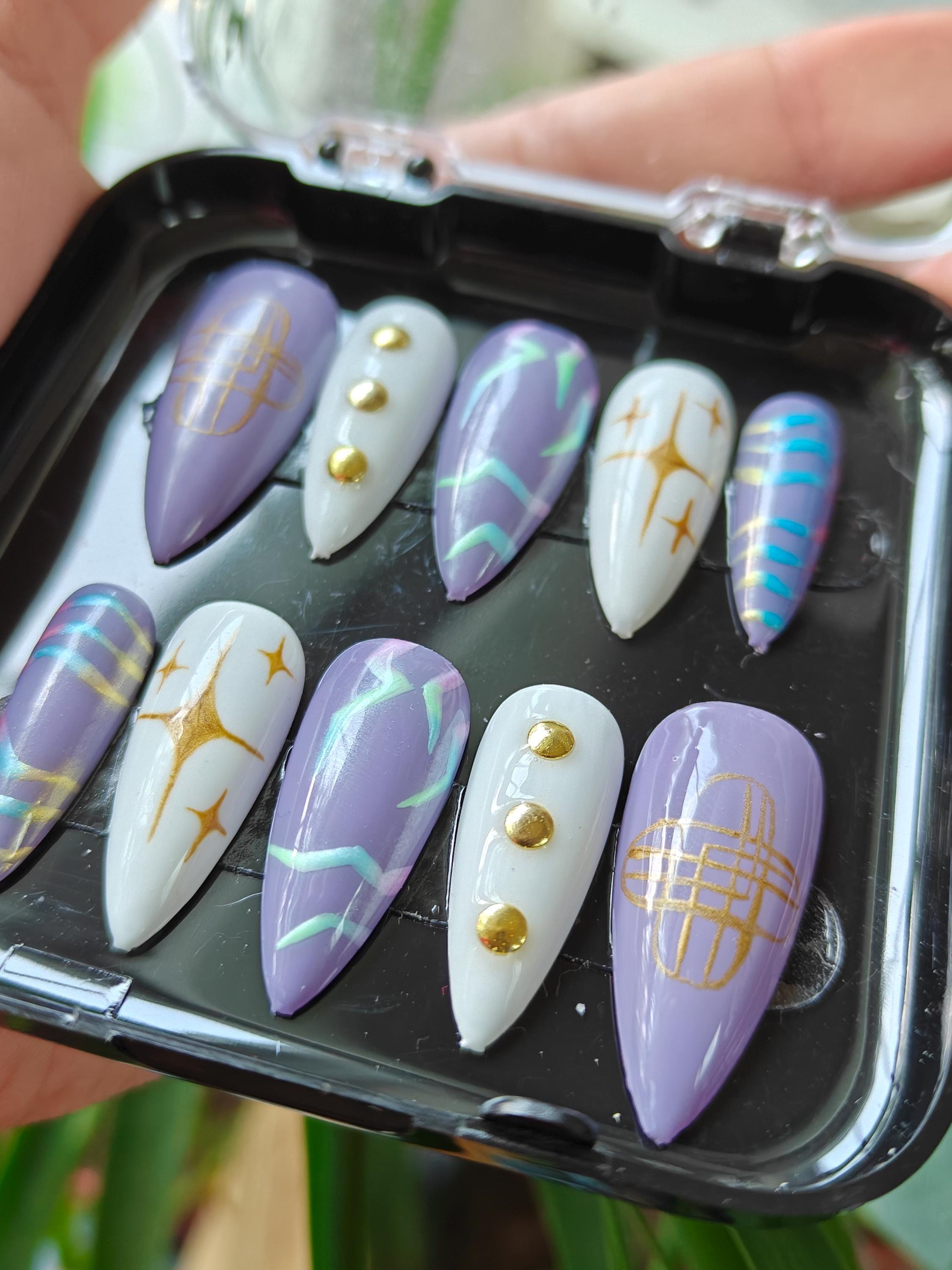 Kpop Demon Hunters Rumi Nails | Purple Celestial Star Press on Nails ...