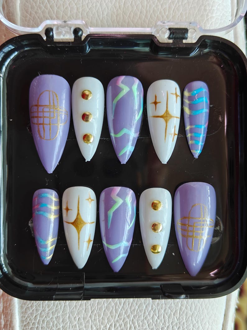 Kpop Demon Hunters Rumi Nails | Purple Celestial Star Press on Nails ...