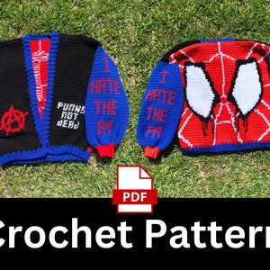 Cartoon Punk Crochet Cardigan Pattern PDF, Beginner-Friendly Cardigan Pattern, Crochet Spider Sweater Pattern + BONUS Pocket Charts