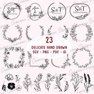 Line Svg Flower Collection, Floral Clipart Bundle, Digital SVG Cut Files for Cricut & Silhouette, Design Element Svg, Instant Download