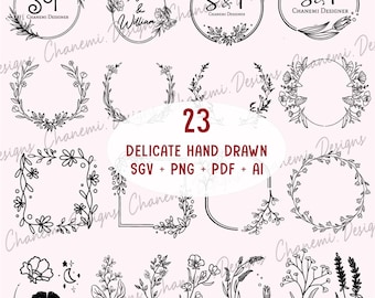 Line Svg Flower Collection, Floral Clipart Bundle, Digital SVG Cut Files for Cricut & Silhouette, Design Element Svg, Instant Download