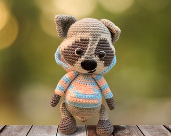 Amigurumi Raccoon Doll, Crochet Raccoon Doll, Handmade Raccoon Doll, Stuffed Plushies Raccoon, Soft Raccoon Doll, Stuffed Plush Animal