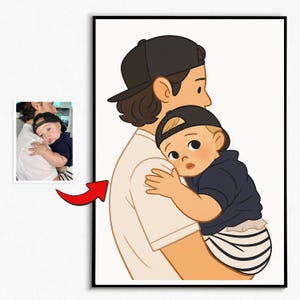 Benutzerdefinierte Karikatur Porträt vom Foto - minimalistische digitale Illustration für Familie, Baby & Paar, personalisiertes Geschenk, Wanddekoration
