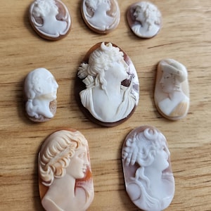 Loose natural shell cameo Jewellery repairs Diana Bacchus Roman mythology victorian oval shape
