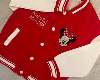 Kids Personalised Minnie Mouse Varsity Jacket / Sweatshirt - Red