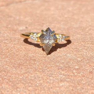Kite Cut Salt And Pepper Diamond Engagement Ring, Unique Solid Gold Art Deco,  Alternative Wedding Ring, Anniversary Promise Ring , Vintage