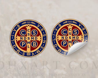 Saint Benedict Medal Sticker – Catholic Waterproof Vinyl Decal for Protection, Exorcism, Faith Gift, Spiritual Car Laptop Laminated stickers
