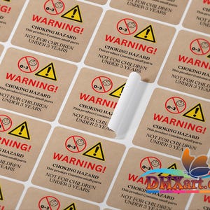Pegatinas de advertencia de piezas pequeñas biodegradables de color marrón kraft / Etiquetas de advertencia / Pegatinas para pequeñas empresas / Pegatinas cuadradas / Pegatinas de peligro de asfixia