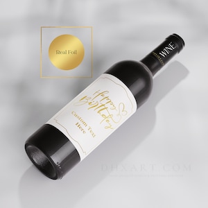 Étiquette de vin personnalisée, n’importe quel texte n’importe quelle occasion, anniversaire, mariage de remerciement, bouteille de vin d’anniversaire de jalon Étiquettes de vin de texte personnalisées