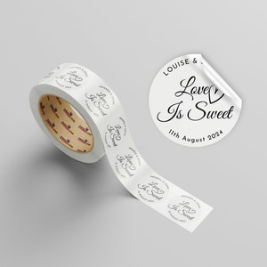 Love Is Sweet Sticker, Personalised Party Favour Stickers, Candy Favor Labels, Wedding Cupcake Label, Love Is Sweet Wedding Favor Labels