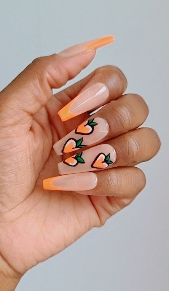 orange french tip nail designs