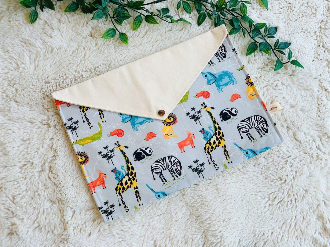 Cotton File Folder Safari Animal Print Cotton File Folder, A4 Document Bag, Small Laptop ...