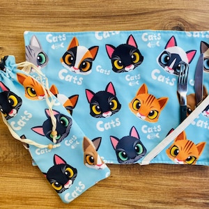 Placemat Set For Kids, Placemat with Carrying Bag, Digital Printed Fabric, Washable American Service, Cute Placemat, Gifts for Children