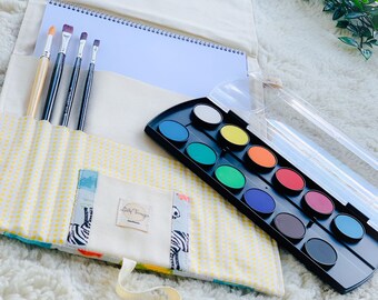 Handmade Cotton Portable Art Supply Organizer: Brush & Pencil Bag