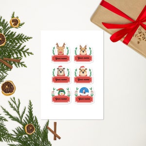 Feuille d'autocollants personnalisés Thème de Noël -  Inscrivez votre nom personnalisé  - Cadeau Enfant - Famille - Autocollant personnel