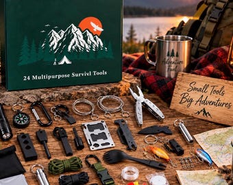 Survival Tool Advent Calendar, 24 Day Outdoor Gear Christmas Countdown, Camping Gift for Dad, Husband, Hiker & Outdoorsman