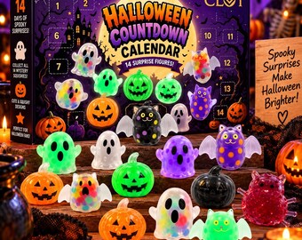 Halloween Countdown Calendar, 14 Spooky Squishy Surprise Toys, Ghost & Pumpkin Mystery Figures, Non Candy Halloween Gift for Kids