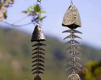 Campana de viento con forma de espina de pescado, regalos de pesca para hombres, decoración rústica de metal para el Día del Padre, regalo para marido, papá y abuelo.