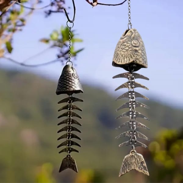 Fish Bone Windchime, Fishing Gifts for Men, Father’s Day Rustic Metal Fishing Home Decor, Fisherman Gift for Husband, Dad and Grandpa
