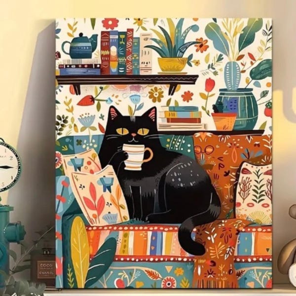 Kit de peinture par numéro confortable chat noir pour adultes, kit complet de bricolage peinture par numéro de peinture par numéro, décoration murale pour amoureux des chats, cadeau de peinture par numéro pour amoureux des animaux de compagnie