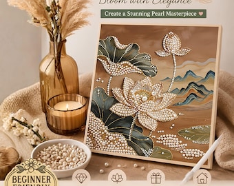 Kit de pintura Lotus Pearl, manualidad floral de nenúfar, arte de pared DIY inspirado en la naturaleza de 14x10