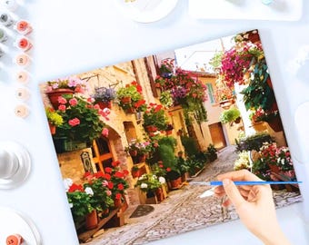 Kit de pintura por números de la Toscana para adultos, kit completo de manualidades para pintar por números con escenas de pueblos italianos, regalo de decoración de pared con encanto del Viejo Mundo