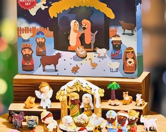 Calendario de Adviento de Belén, 24 piezas de decoración navideña