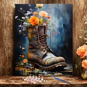 Farmhouse Boot Paint by Number Kit for adults, Complete Paint By Number Craft Kit, DIY Floral Wall Decor, Western Paint By Number Gift