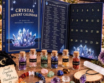 Calendario de Adviento de Cristal, Cuenta Regresiva de Cristal de 24 Días, Set de Regalo de Piedras Preciosas con Frascos de Cristal, Pulsera y Collar, Regalo de Navidad