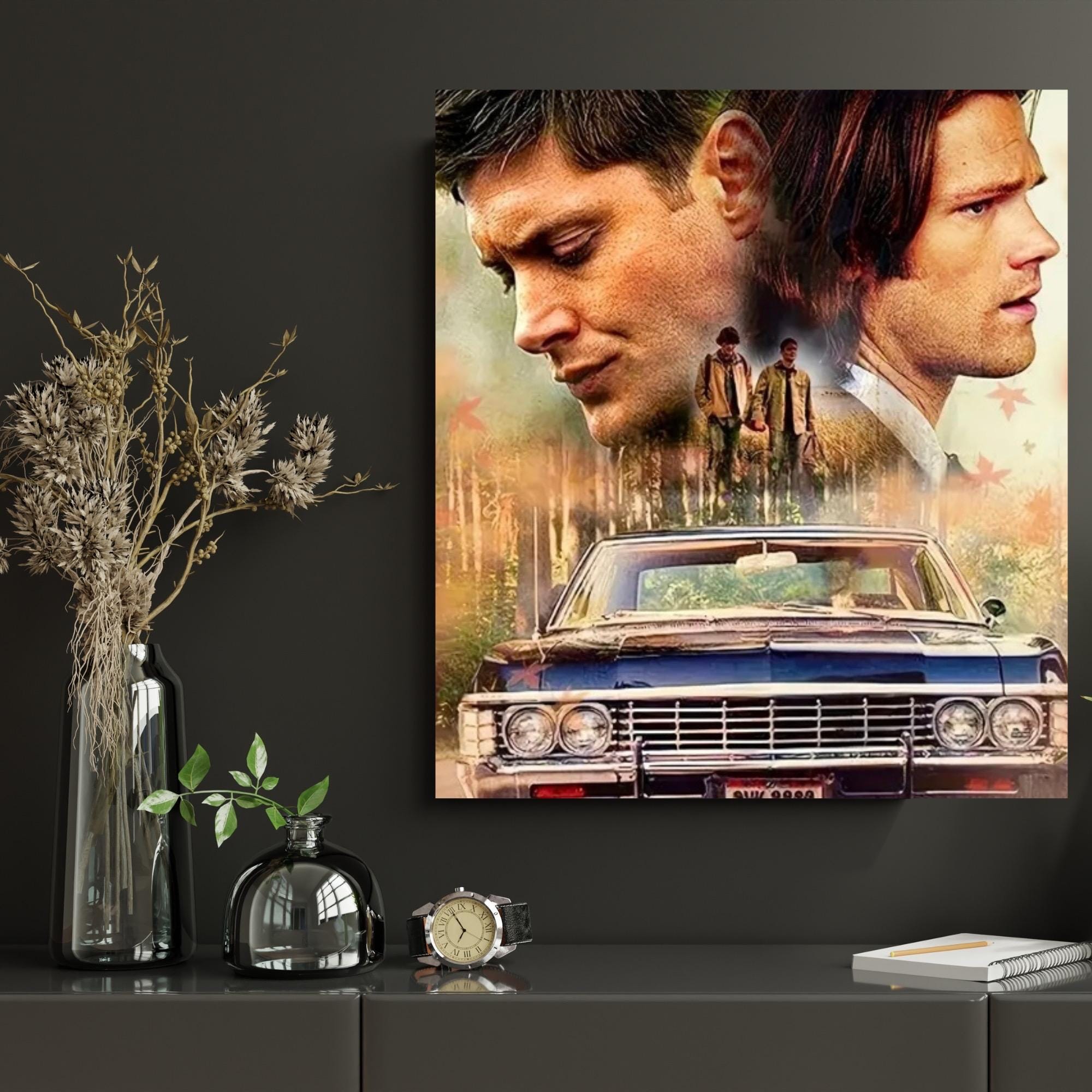 Supernatural Diamond Art - Sam and Dean Winchester 5d Painting Set, Supernatual Fans Winchester-Themed Impala Art Housewarming Gift