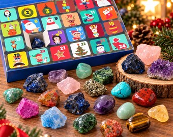Calendario de Adviento de Cristal de 24 días, Regalo de Cuenta Regresiva para Navidad con Piedras Preciosas Naturales