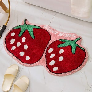 Medium-Sized Strawberry Rug | Kitchen, Bathroom, or Bedroom Rug | Red Home Decor | Non-Slip & Washable | Free Shipping