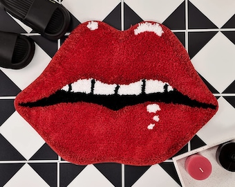 Cherry Red Lips Soft Rug Bathmat 25in x 18in Absorbent Washable Trendy Cute