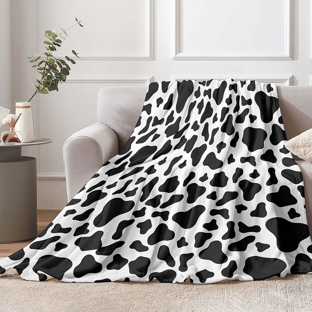 Super Soft Cow Print Light Fleece Throw Blanket for Living Room Decor