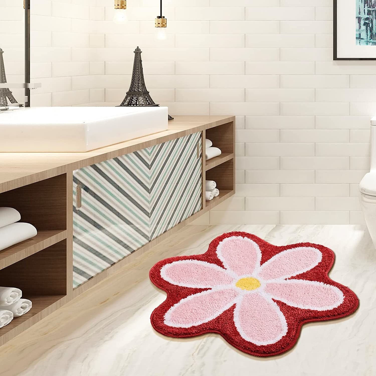 Flower Shaped Bathroom Rugs Round Purple Bath Rug Machine Washable