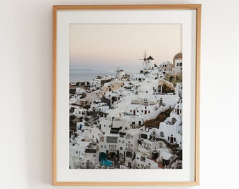 Santorini Sunset Photo Print - Summer in Greece Home Decor - Santorini Wall Art - Oia Wall Print - Santorini Windmills & Houses Poster