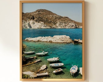 Vibrant Sail Boat Beach Photo, Clear Blue Water, Coastal Greece Print, Perfect Beach Decor for a Modern Home, Summer Wall Art