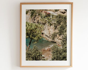 Impression d'art côte italienne - photographie de Positano, impression côte amalfitaine, photo aérienne de plage méditerranéenne, affiche de voyage en Italie