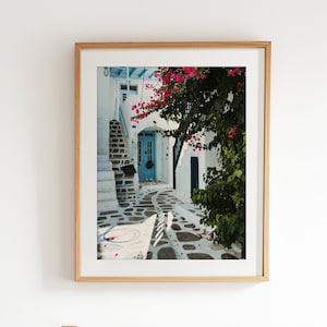 Greece Travel Poster - Art Print of Greek Islands, Greece Photography Wall Art, Bougainvillea Print, Greece Island Decor