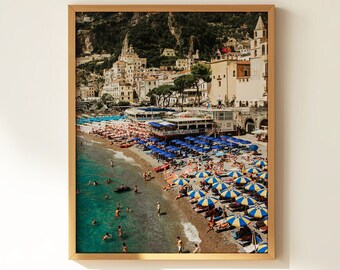 Amalfi Coast Art Print - Stunning Italy Photo, Italian Summer Wall Art, Amalfi Beach Umbrella Scene, Dolce Far Niente, Italy Trip Souvenir