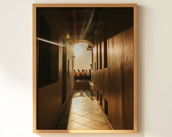 Impresión de rayos de sol: arte decorativo cálido, impresión de arcos y cafés griegos, arte mediterráneo para paredes neutras