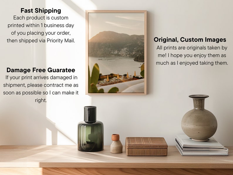 Amalfi Coast Print Wall Art, Beach Poster, Italy Photography, Positano Cafe & Capri Souvenir