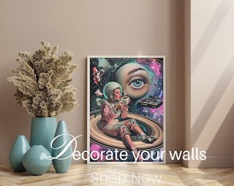 Retro Sci-Fi Woman in Spacesuit Print – Vintage-Inspired Wall Art (Digital Download)