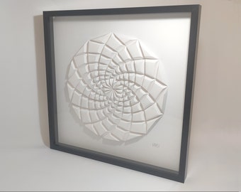 Wall-Art, "Log Spiral" Series - Op.2, Optical Illusion, Living Room & Office, Modern Wall Art, Geometry, Origami White