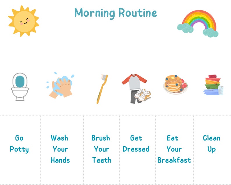 Kid's Daily Routine Chore Chart, Printable Visual Routine, Kids Daily