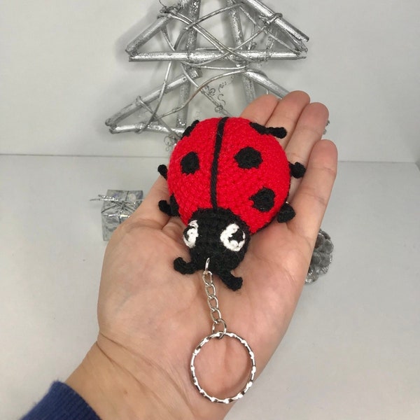 Knitted Ladybird Toy Keyring Ladybug Handbag Charm Crochet Ladybird Gift