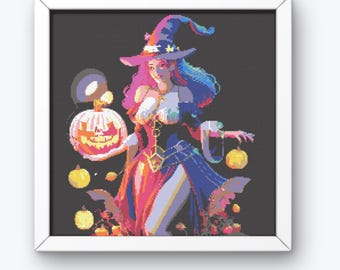 Witch Cross Stitch, Witch , Cross Stitch Pattern, Halloween Cross Stitch, Cross Stitch Halloween, Cross Stitch Chart, Halloween,  Witch