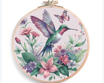 Flowers and Hummingbird  Cross Stitch Pattern, Flowers Cross Stitch,Hummingbird  Cross Stitch Pattern,Bird Cross Stitch,Cross Stitch Chart,