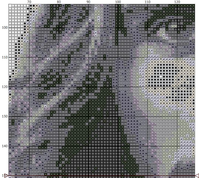 May include: A black and white pixel art image of a wolf's face. The wolf's fur is a mix of grey, black, and white pixels. The wolf's eyes are black and white, and the nose is black.